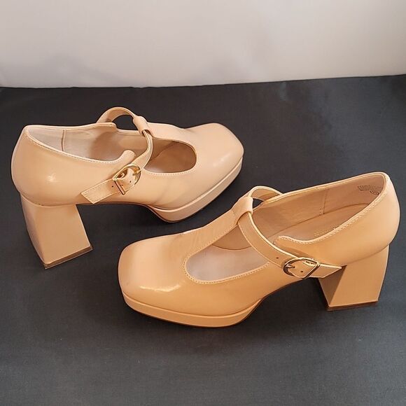 BRAND NEW CHASE+CHLOE BLOCK HEEL ADJUSTABLE BUCKLE PUMP - Picture 7 of 16